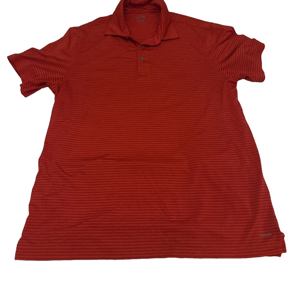Champion Golf Men's Red Black Striped Collared Button Polo Shirt Large